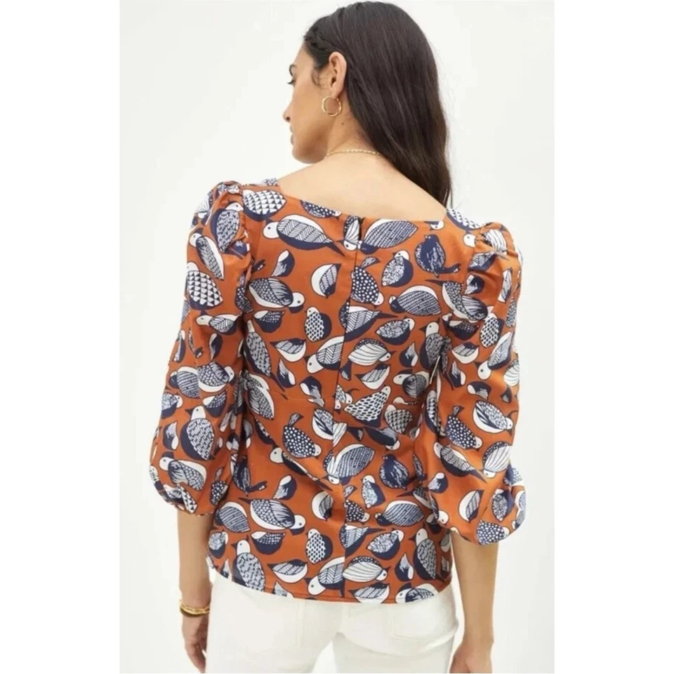 Blusa Anthropologie Eva Franco caprichosa pájaro manga abullonada novia talla 6 Foto 2 de 4