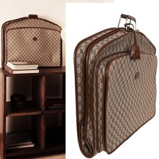 NEW 3980 GUCCI Brown GG Coated Canvas Leather Trim GARMENT BAG HANGER LOCK KEY