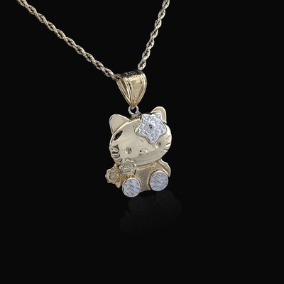 1/10. 10k Gold gebunden 925 zweifarbig Hello Kitty Anhänger 4gms Damen süß Charm