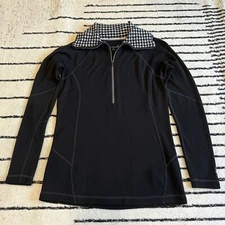 Smartwool Women’s Merino Wool 1/4 Zip Sweater Black Houndstooth Collar Sz Small