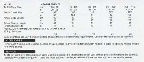 Heirloom Knitting Pattern 162 L - 12 Ply Kids & Adults Pullover Sweaters 26"-44" - Picture 2 of 3