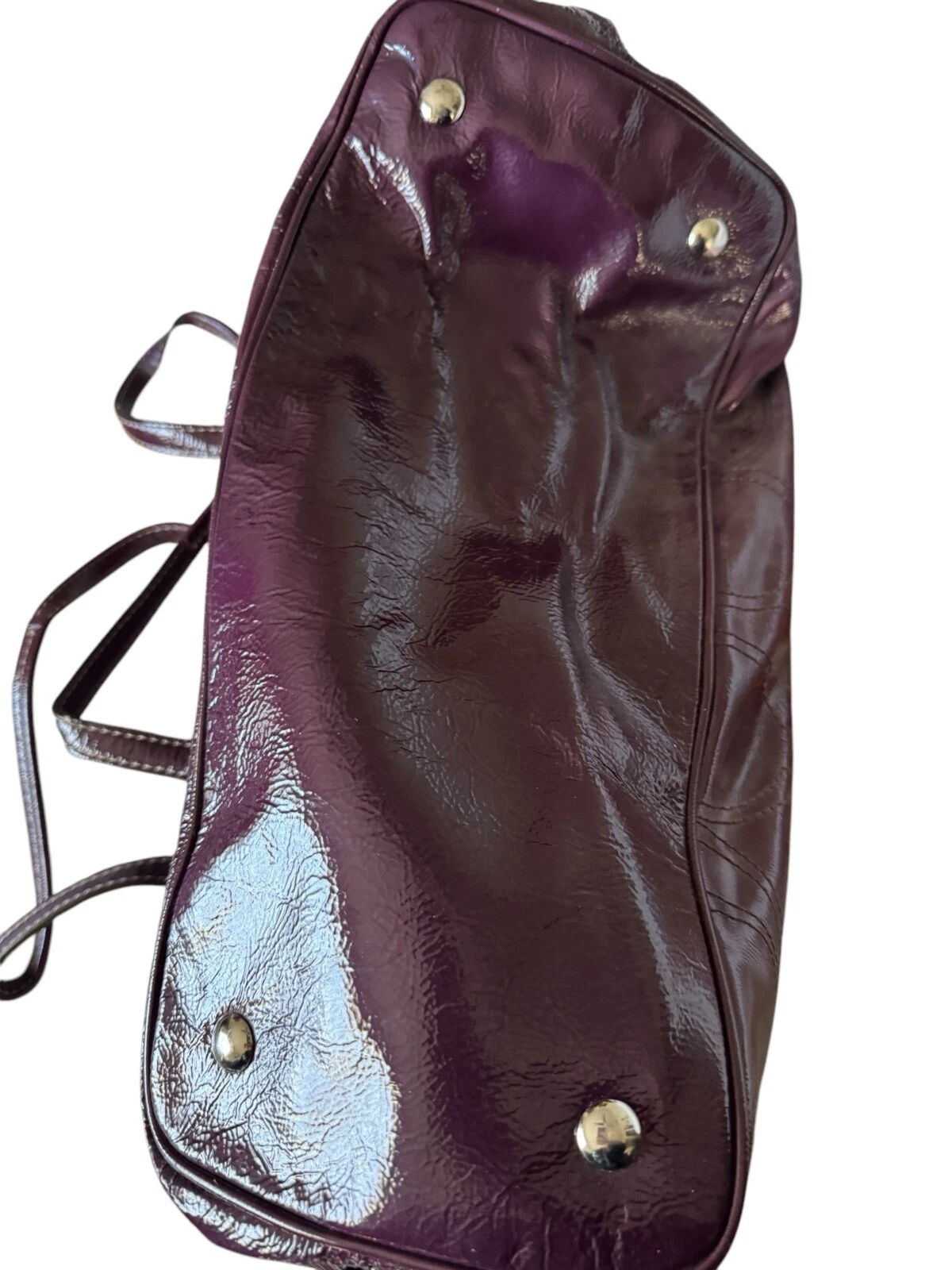 Borsa da trasporto Coach Plum F15658 firmata cucita in pelle verniciata