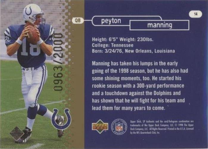 セール【激レア】PEYTON MANNING SP AUTHENTIC ルーキー セール【激レア】PEYTON MANNING SP AUTHENTIC ルーキー