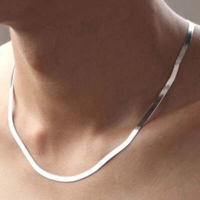 925 Sterling Silber 18K Gold 4mm flache Kette Halskette für Damen