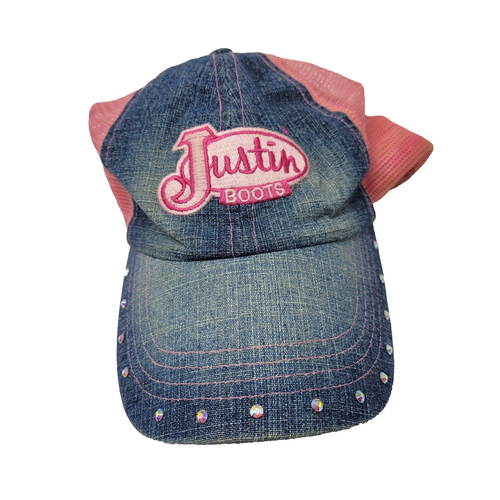 Justin Boots Womens Mesh Hat Cap Blue Used Snapback B40