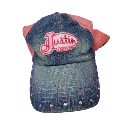 Justin Boots Womens Mesh Hat Cap Blue Used Snapback B40 - Afbeelding 1 van 5