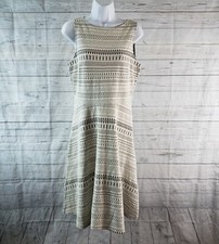 Banana Republic Womens Jacquard Knit Dress Sz 10 Ivory Black Cotton Blend