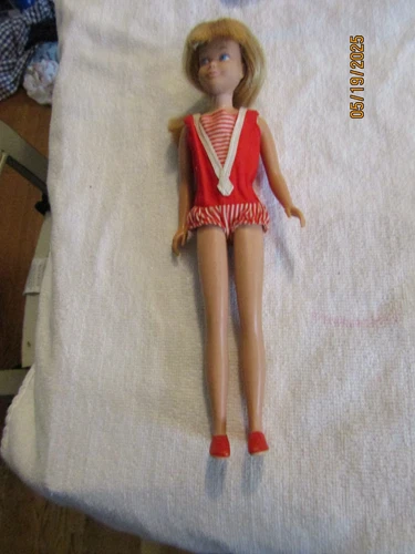 Vintage Mattel OEM 1963 Skipper Doll Blond Hair Blue Eyes Swim Suit & Shoes