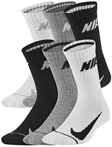 Nike Youth Cushioned Crew Socks 6-Pair Pack White/Grey/Black sz 4-5 (7C–10C) NWT - Picture 2 of 3