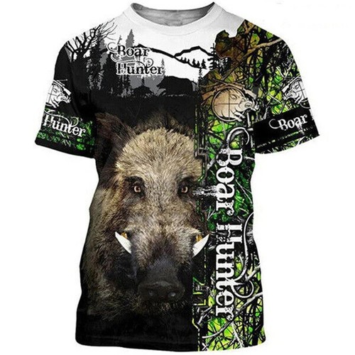 Camo Hunting Animals Wild Boar Women Men T-Shirt 3D Print Short Sleeve Tee Tops - Picture 32 of 37