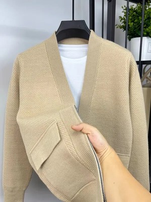 Advanced fashion V-neck knitted jacket men's autumn new trend Korean style...