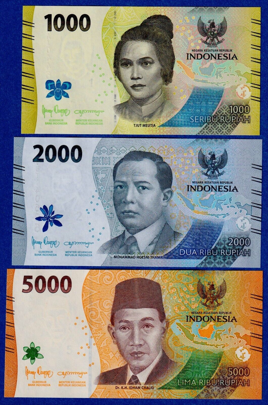 Indonesia set- 1000,2000 & 5000 Rupiah (2022) P-W162-4 UNC Banknotes