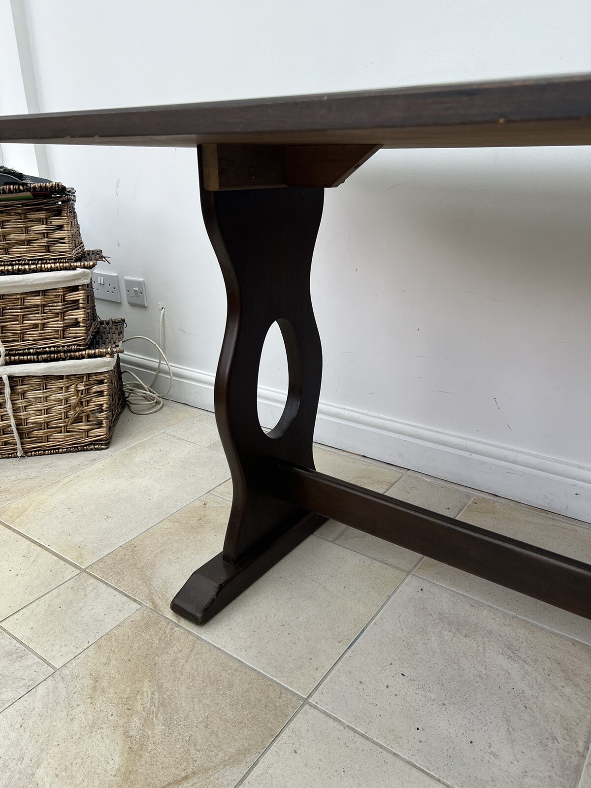 Dark Hard Wood Dining Table with Carved Crossbar Legs eBay