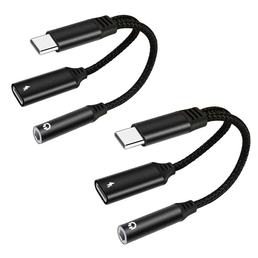 2in1 USB Type C To 3.5mm Aux Audio Jack Adapter Headphone Dongle