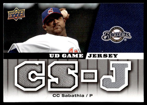 2009 Upper Deck UD Game Jersey CC Sabathia Milwaukee Brewers #GJ-CS