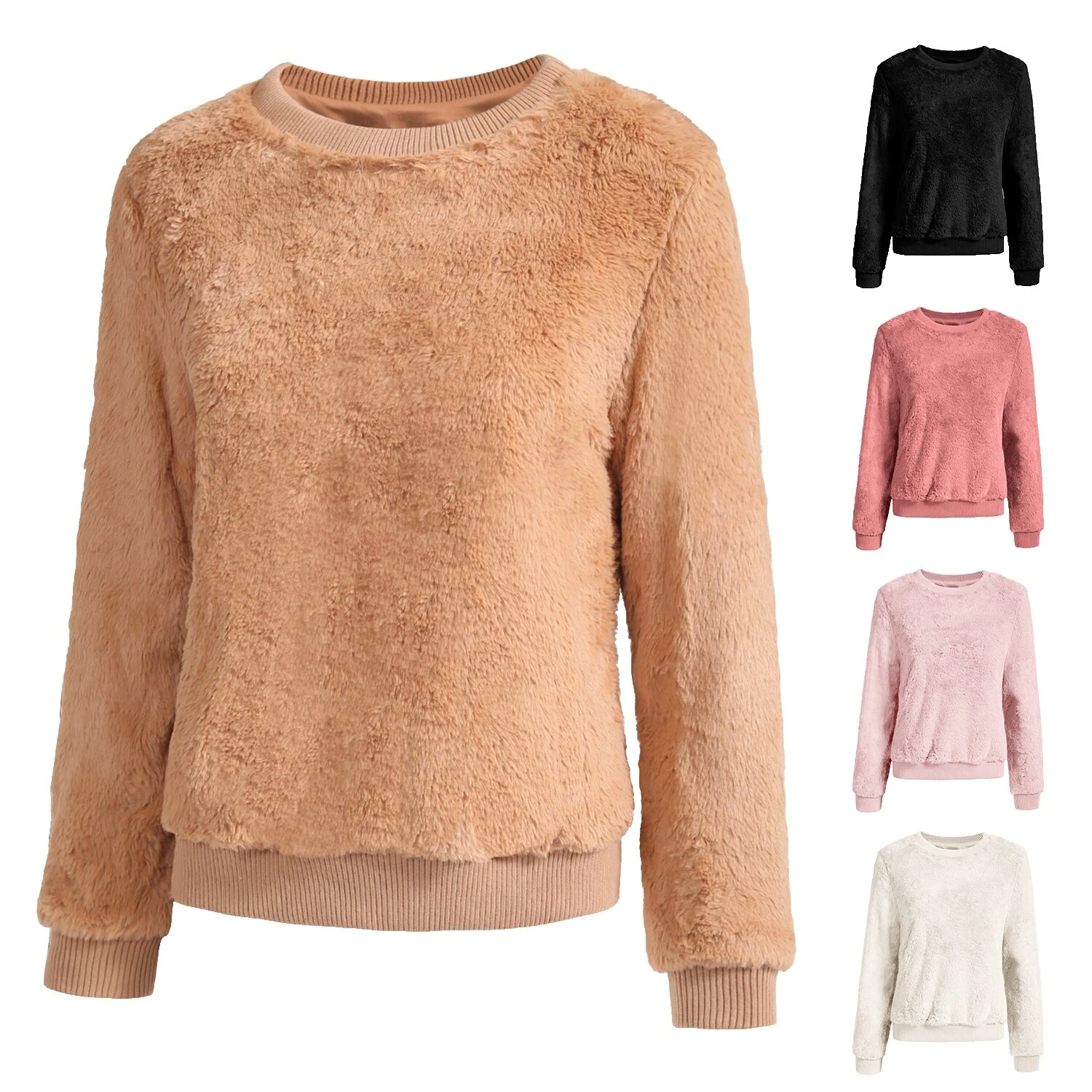 Faux Fur Solid Sweaters for Women