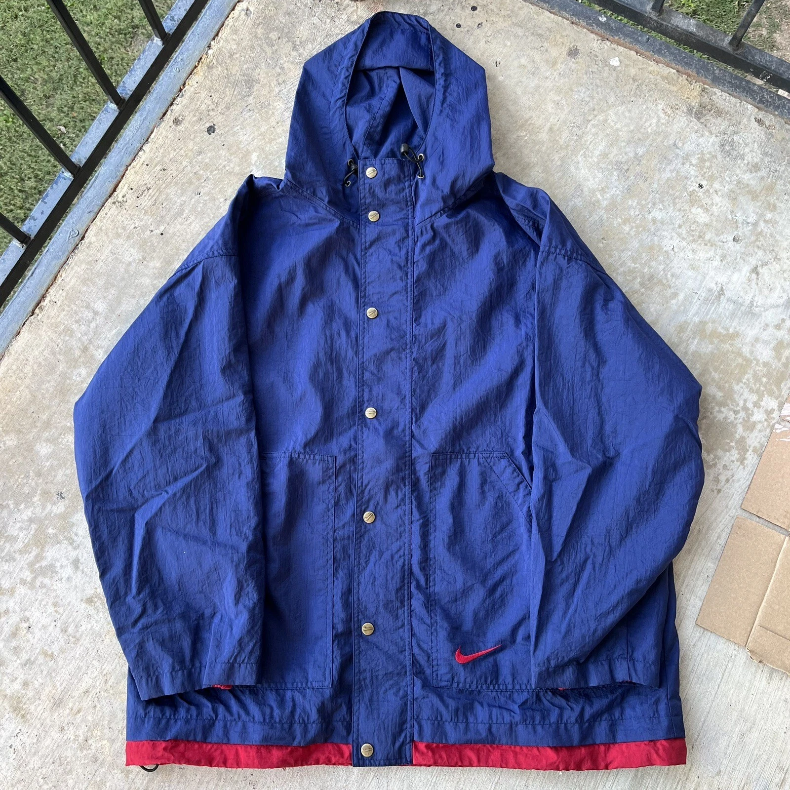 Vintage Nike Windbreaker Jacket Adult Large Blue Red Nike White Tag 90s VTG
