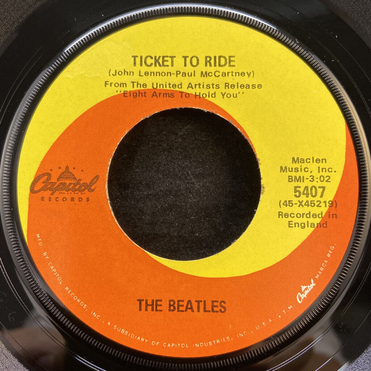 BEATLES Ticket To Ride / Yes It Is 1968 Original 7" 45 (No Picture Sleeve)