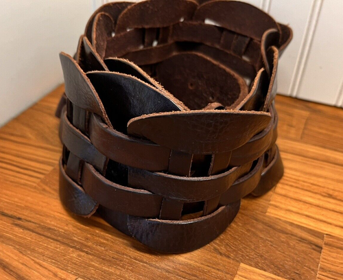 Women’s Leather Belt Woven Brass Buckle Black & Brown London Small - Picture 2 of 8