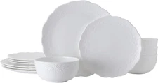 Abigail Chip Resistant 12 Piece Dinnerware Set, Service for 4, White