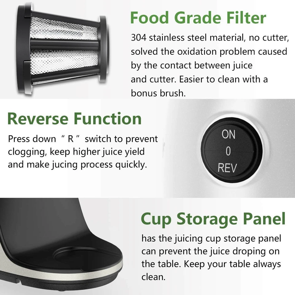 Соковыжималка-экстрактор AMZCHEF Slow Masticating с тихим двигателем/обратной функцией - Изображение 3 из 4