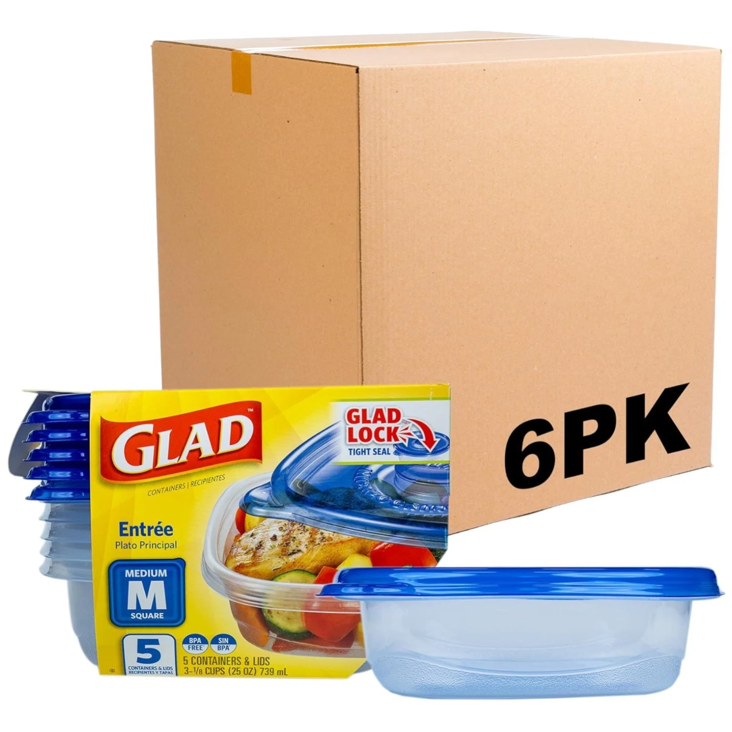 Medium Square Meal Prep Containers, BPA Free, 25 oz, 5 Count
