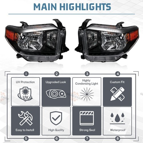 Fit for 2014-2021 Toyota Tundra TRD Truck Black Headlights Lamps Replacement - Picture 3 of 14