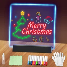 Rechargeable LED Note Board,7.9"X7.9" 2 Modes &7 Colors Wireless Acrylic Dry Era