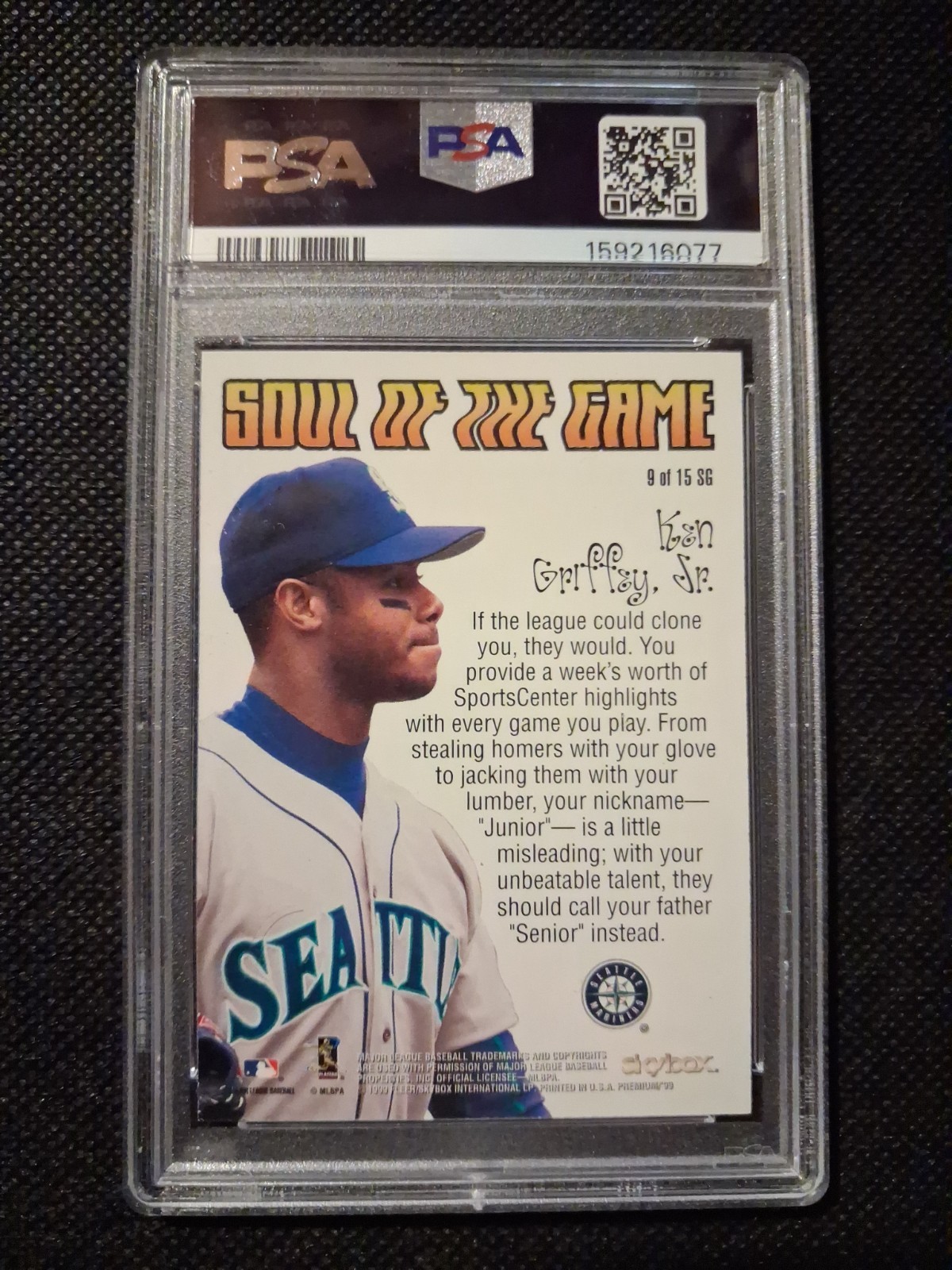 Ken Griffey Jr. 1999 Skybox Premium Soul of the Game Insert #9 Graded PSA 9 view 2