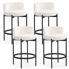 Boucle Counter Stools Set of 4 w/Curved Backrest Metal Frame Comfy Footrest