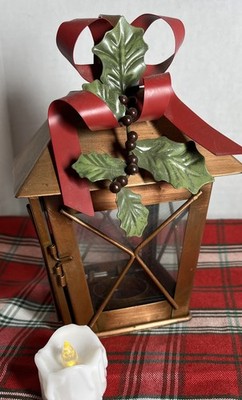 8 Hallmark Copper Color Lantern Tea Light Holder w/candleChristmas Mistletoe 696