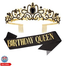 Black  Gold Party Decorations - Happy Birthday Crown Tiara Sash, Women's Par...