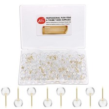 Yalis Gold Push Pins 1/3 in Map Tacks 100-Count Clear Round Heads