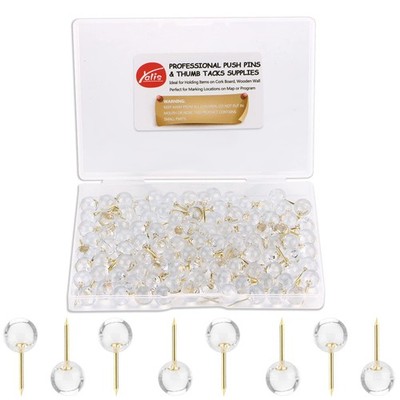 Yalis Gold Push Pins 1/3 in Map Tacks 100-Count Clear Round Heads