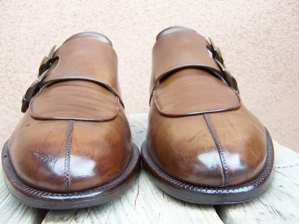 Zapatos de vestir informales FERRAGAMO para hombre marrón punta dividida hebilla italiana mocasín talla 12D Foto 4 de 4