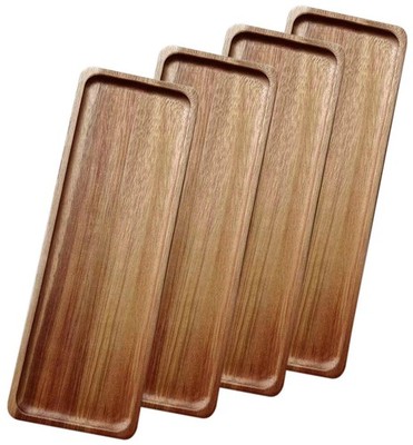 4pcs Small Solid Wooden Serving Platters and Trays Natural Acacia Wood Log Charc