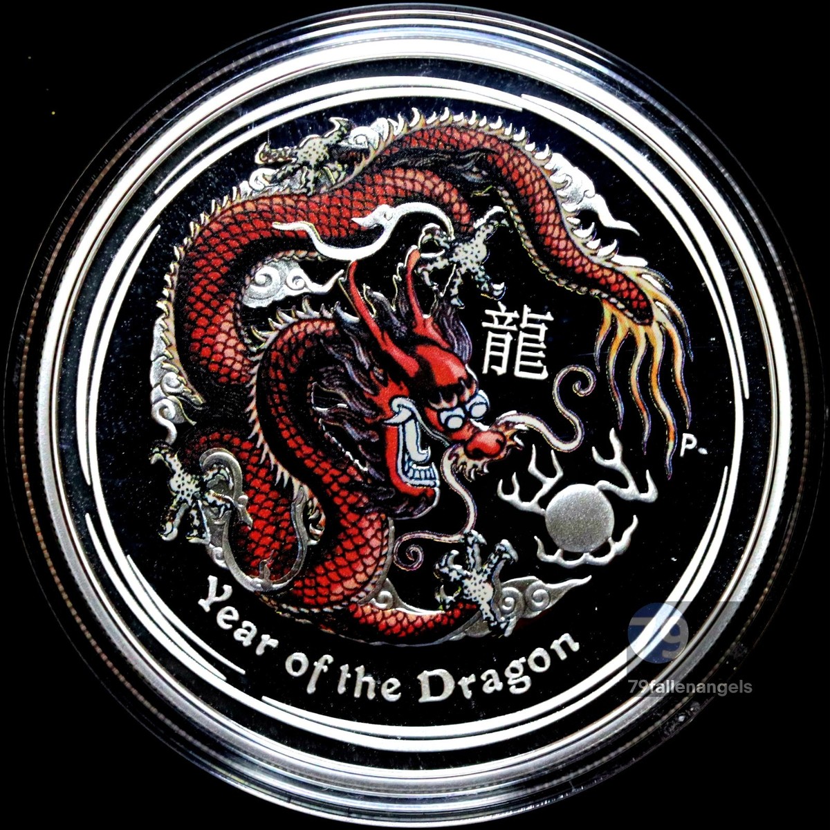 2012 Australia Lunar Year Of The Dragon Red Colored Silver 1 oz