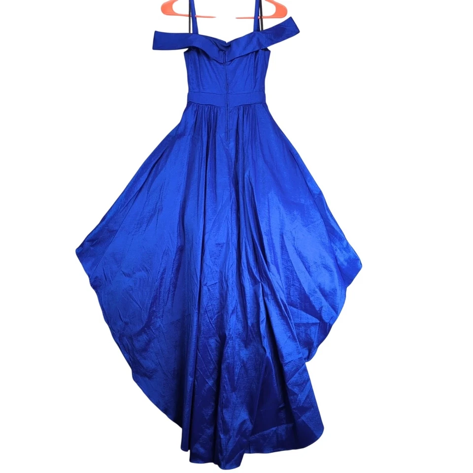 Vestido de cetim azul B Darlin júnior 1/2 fora do ombro bainha alta-baixa alça de ombro - Imagem 2 de 4