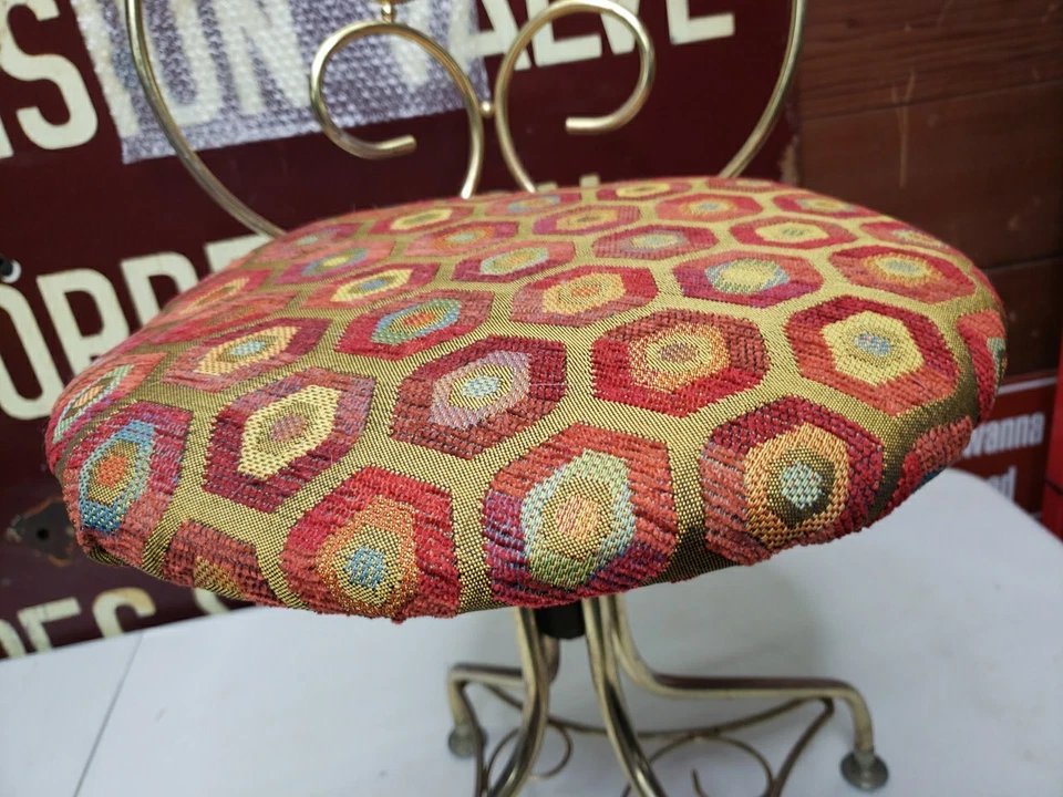 Vintage Brass Vanity Stool Chair Seat Retro Gold - Image 3 of 4