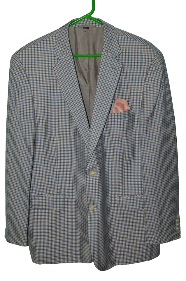 48L 46L LOGAN'S мужчин синий пистолет проверить шерсти шелк спортивный костюм пальто куртка - Изображение 3 из 4