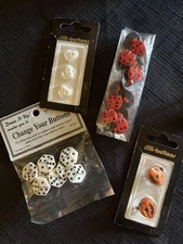 DILL BUTTONS - Lot of 4 - Orange Halloween pumpkins White Hearts Ladybugs Dice