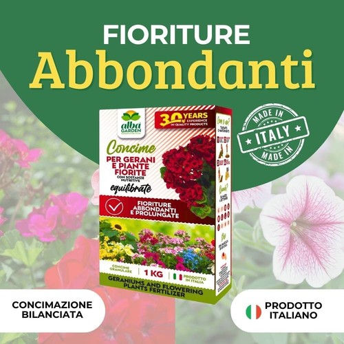 Concime Per Gerani e Piante Fiorite Fertilizzante Granulare Idrosolubile 1 Kg - Foto 2 di 10