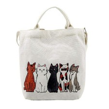 12.60'' Women Cartoon Lucky Cats Canvas Tote Shopping Handbag Beach Purse Sho...