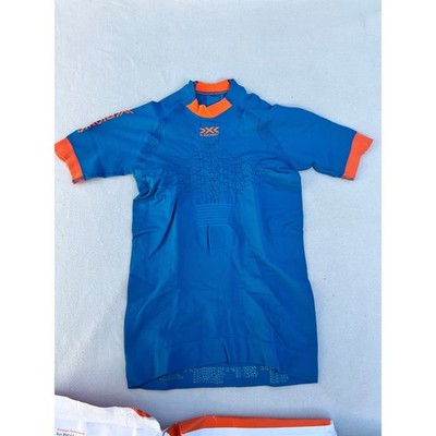 X-Bionic The Trick Run 4.0 Shirt Men's M Teal Blue Kurkuma Orange Short Sleeve