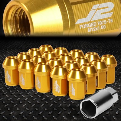 J2 ENGINEERING 7075 ALUMINUM M12X1.5 20PCS 35MM CLOSE-END LUG NUT+ADAPTER GOLD