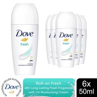 Dove Fresh Roll On AntiPerspirant up to 48H of Sweat & Odour Protection, 6x50ml