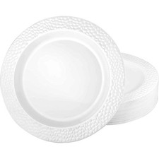 10x Disposable Plates 9" Heavyweight White Plastic Dinner Reusable Pebble Rim