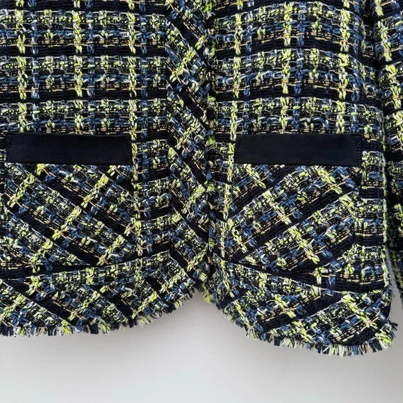Chaqueta de tweed para mujer Ann Taylor azul marino y amarillo talla 0 Foto 4 de 4
