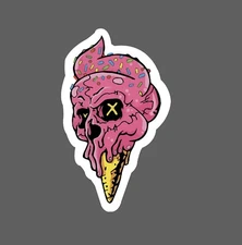 Pink Skull Ice Cream Sticker Waterproof Food Art Abstract Gift NEW