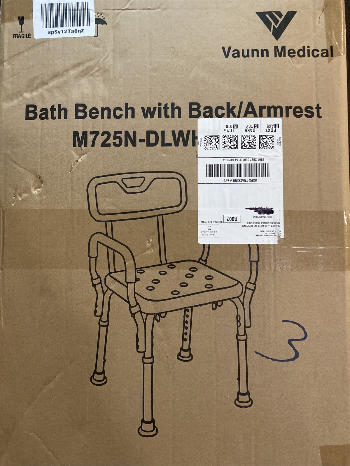 Vaunn Medical Shower/Bath Bench With Back/Armrest M725NDLWHCHVM eBay